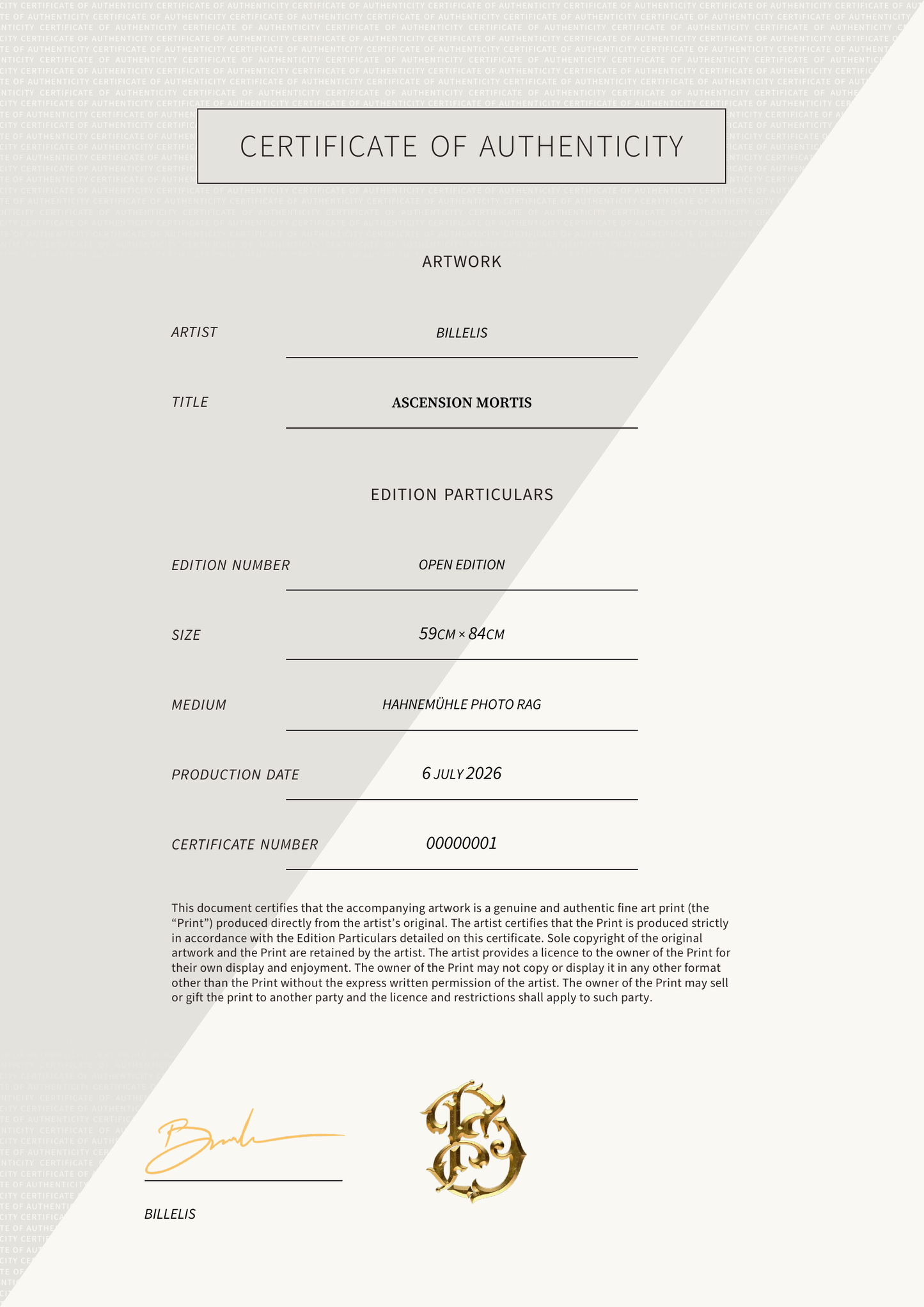 Ascension Mortis — Certificate of Authenticity
